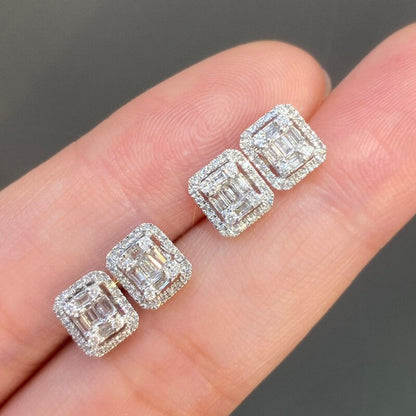 100% 18K White Gold Au750 Women Stud Earrings Real Natural Diamond Earring