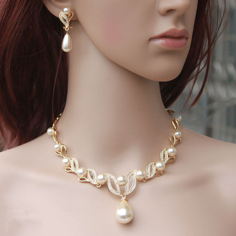 Crystal, Diamond, Pearl Necklace and Earrings