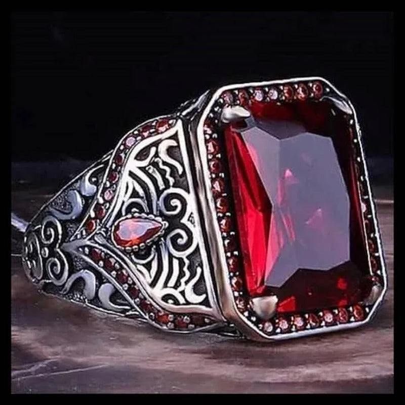 Luxury Men'S Fashion Jewelry Vintage 925 Sterling Silver Square Cut Natural Red