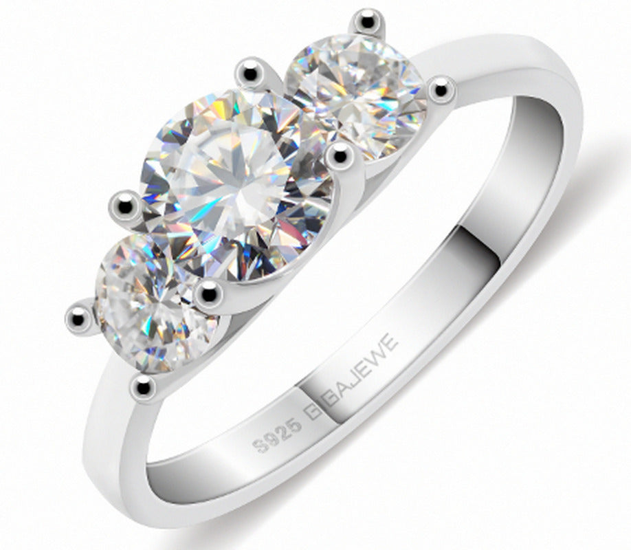 Moissanite Ring 1.2 Carat Three Rows of Gemstone Inlaid Fashion Women'S Ring 925