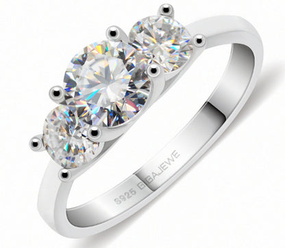 Moissanite Ring 1.2 Carat Three Rows of Gemstone Inlaid Fashion Women'S Ring 925