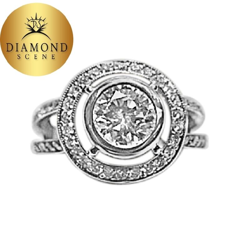 CERTIFIED DIAMOND ROUND BR 8.01X7.98X4.57MM BEZEL SET SIDE ROUND ENGAGEMENT RING