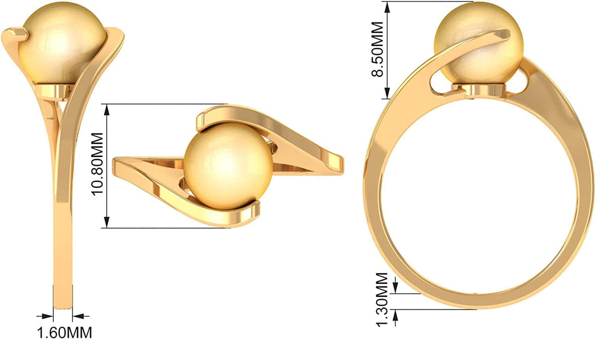 South Sea Pearl Ring for Women, Golden South Sea Pearl Solitaire Ring, South Sea