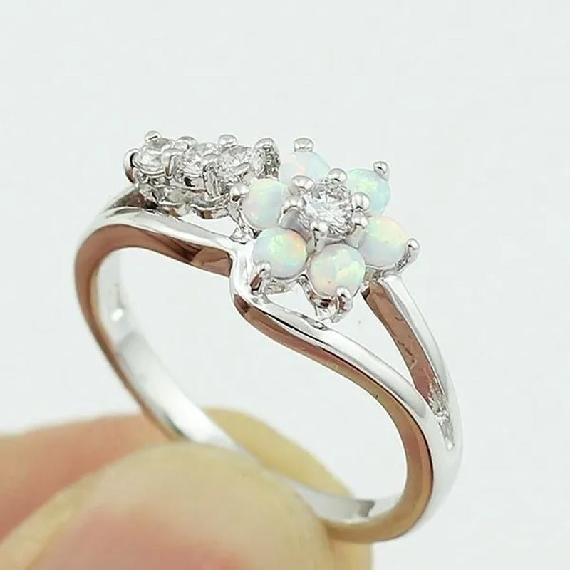 Delysia King Exquisite round Cut White Fire Australian Gemstone Flower Ladies Op
