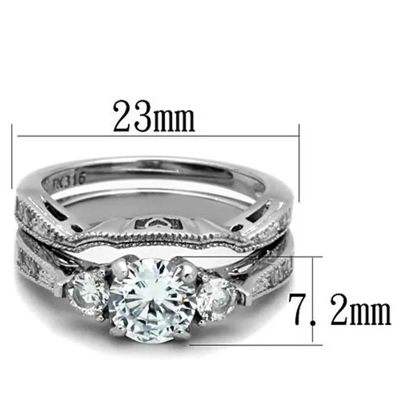 Women'S Stainless Steel 316 round 2.5 Ct Zirconia Engagement Wedding Ring Set Si