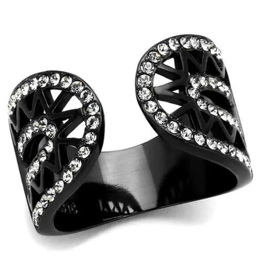 Women IP Black Stainless Steel Ring with Top Grade Crystal in Black Diamond - Si