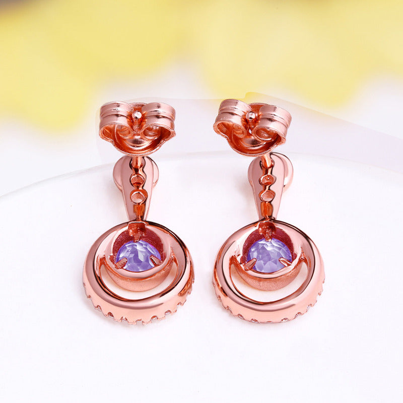 Diamond and Amethyst Stud Earrings Female Jewelry