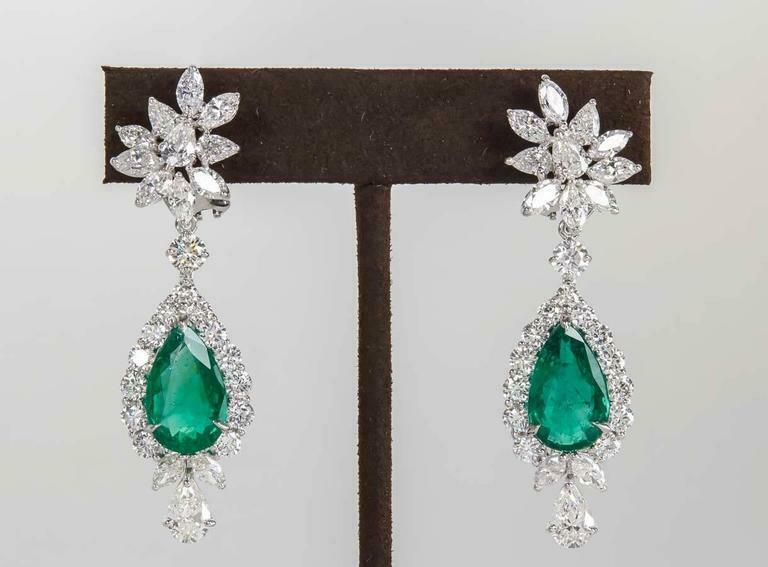 Incredible Emerald Diamond Platinum Drop Earrings
