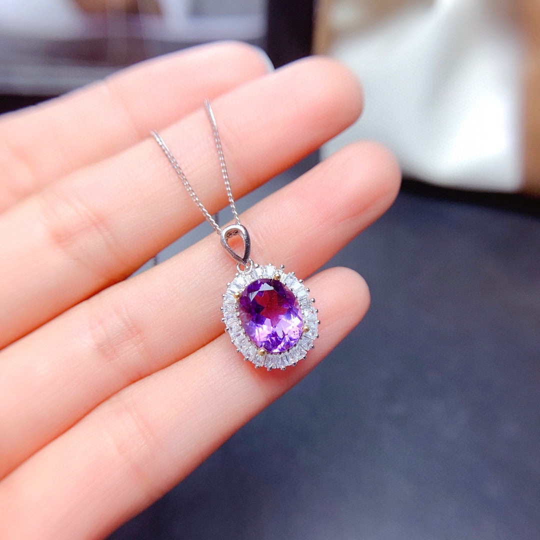 Natural Amethyst Ring Pendant Earring Set