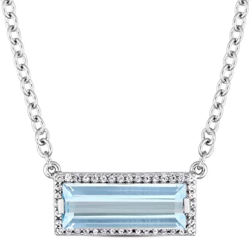 Blue Topaz and White Sapphire Bar Necklace in Sterling Silver