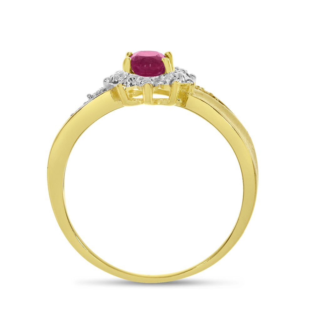 10K Yellow Gold Oval Ruby and Diamond Ring