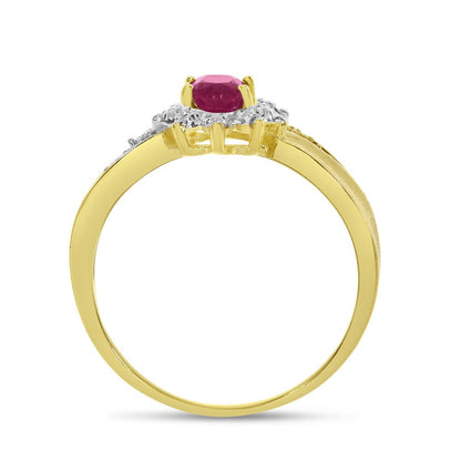 10K Yellow Gold Oval Ruby and Diamond Ring