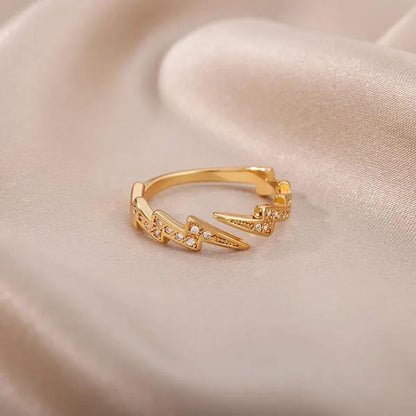 Lightning Rings for Women Stainless Steel Gold Plated Finger Ring Trend Zirconia