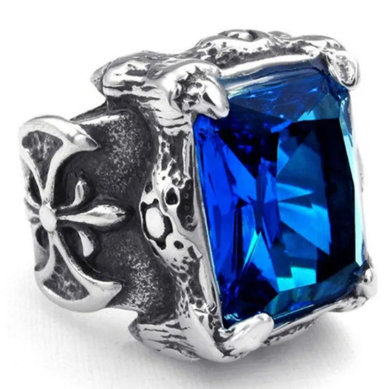 Men'S Stainless Steel Dragon Claw Blue Cubic Zirconia Biker Ring Jewelry