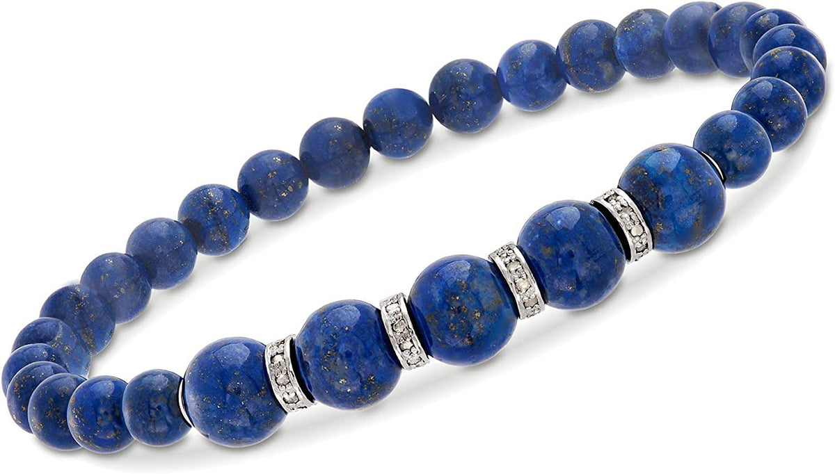 6-8Mm Gem Bead Stretch Bracelet with .24 Ct. T.W. Diamonds in Sterling Silver