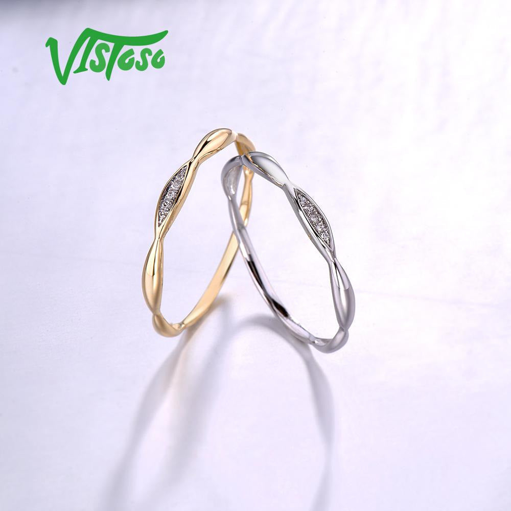 Gold Rings for Women Genuine 14K Yellow/White Gold Ring Shiny Diamond Promise