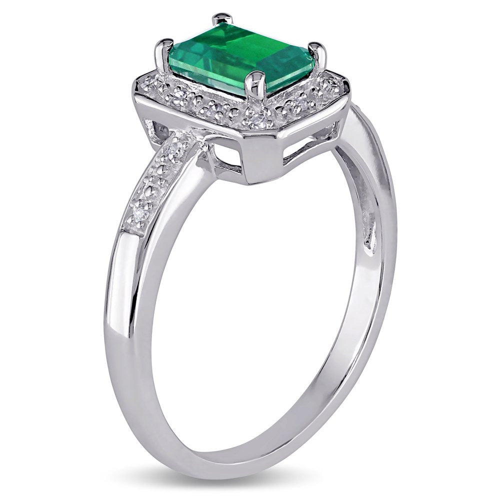 Miabella Women'S 7/8 Carat T.G.W. Emerald-Cut Created Emerald and Diamond Sterli
