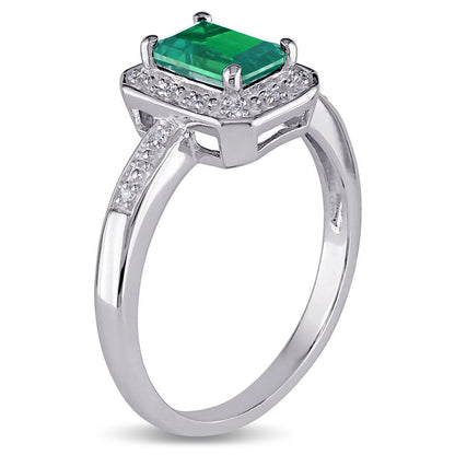 Miabella Women'S 7/8 Carat T.G.W. Emerald-Cut Created Emerald and Diamond Sterli