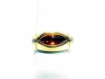 CITRINE TAPERED OVAL SHAPE CABOCHON DIAMOND ROUND BRILLIANT SHAPE
