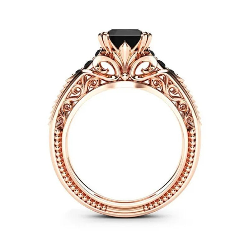 Most Popular Black Sapphire Rose Gold Ring Square Diamond Ring Designs for Women