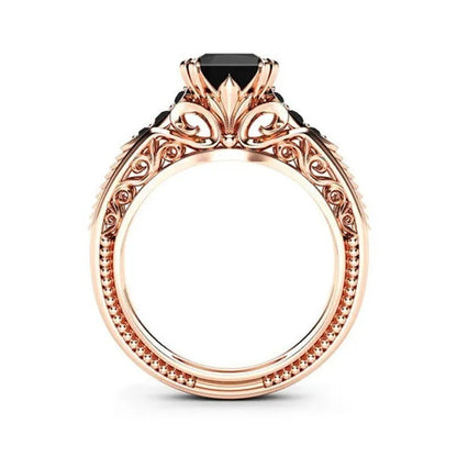 Most Popular Black Sapphire Rose Gold Ring Square Diamond Ring Designs for Women