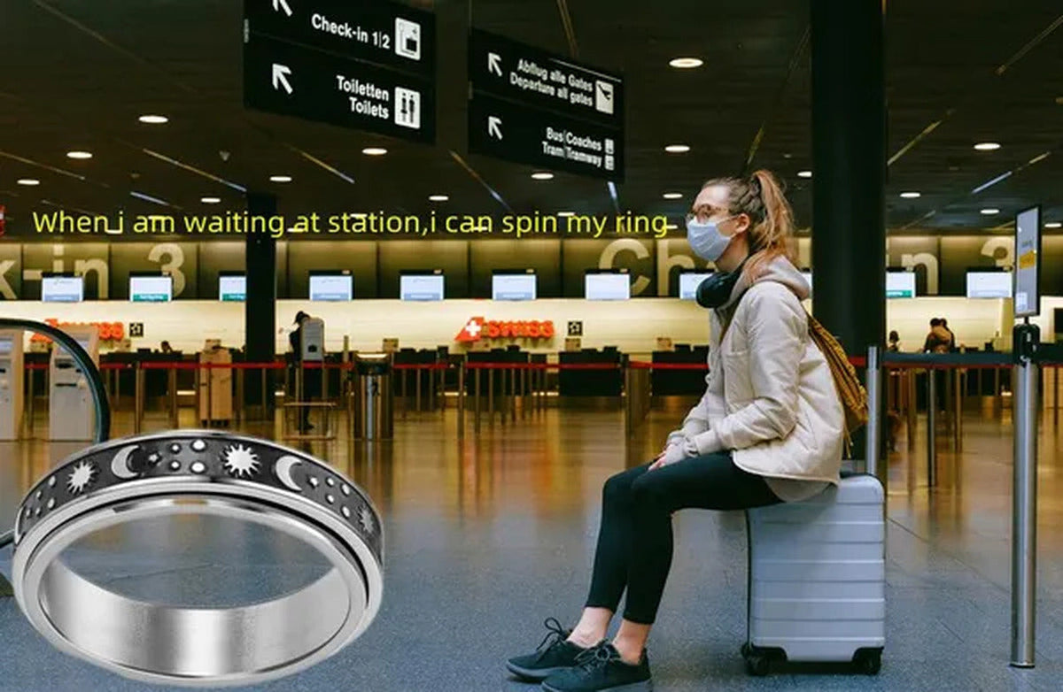 Couple Rings Rotatable Fidget Rings Stainless Steel Sun Moon Star Dot Waves Cat