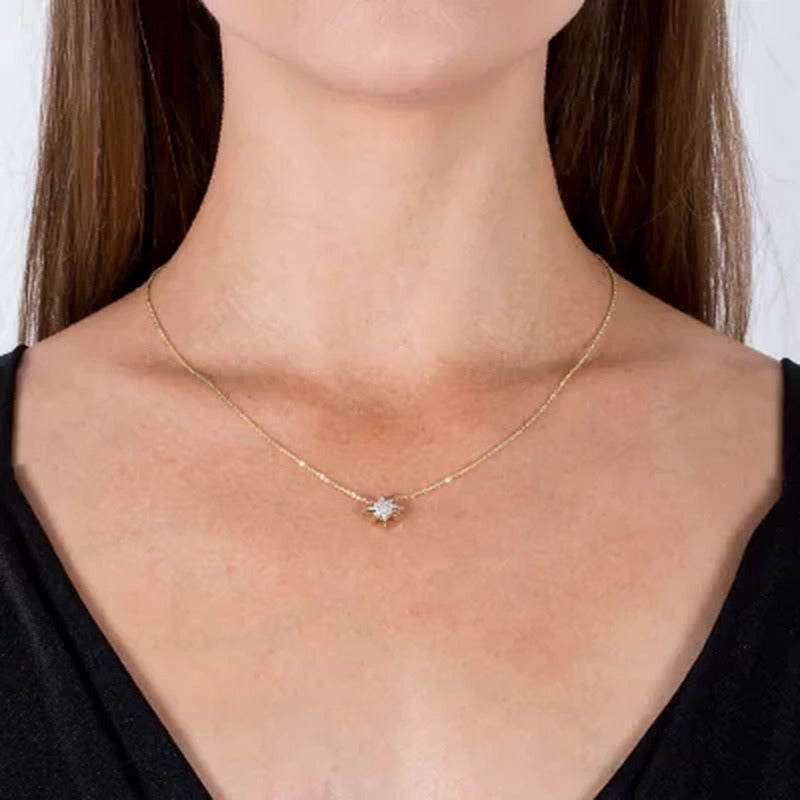 S Collection 1/5 CT. T.W. Sunburst Diamond Necklace in 14K Yellow Gold