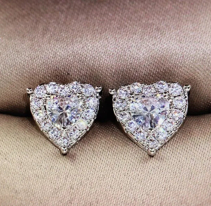 Exquisite Fashion Crystal Full Diamond Stud Earrings Love Heart Shape Cut Ear St