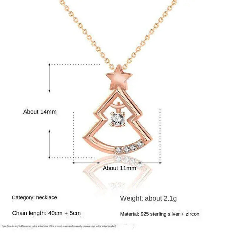 Original S925 Silver Zircon Christmas Tree Necklace Women'S Silver Ornaments