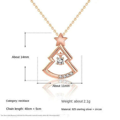 Original S925 Silver Zircon Christmas Tree Necklace Women'S Silver Ornaments
