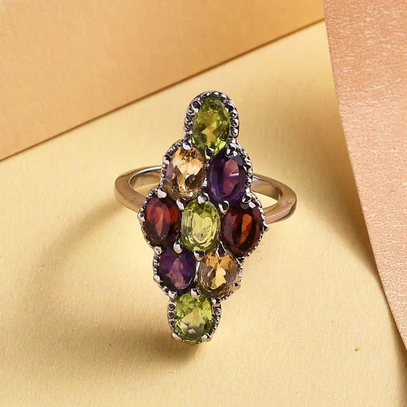 Shop LC Red Garnet Peridot Oval Stainless Steel Statement Ring for Women Size 7