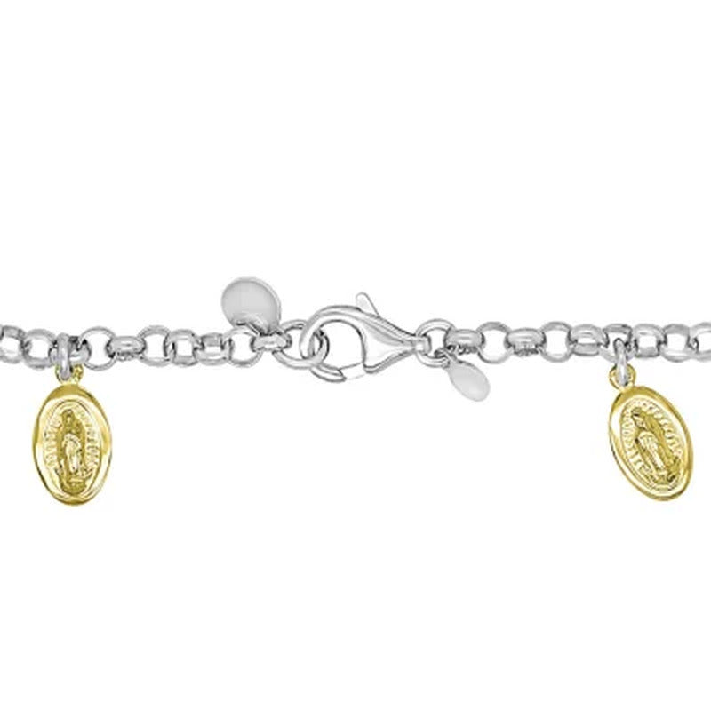 14K Gold and Sterling Silver Multi Religious Charm Bracelet, 7.5"
