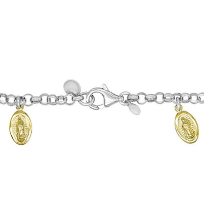 14K Gold and Sterling Silver Multi Religious Charm Bracelet, 7.5"