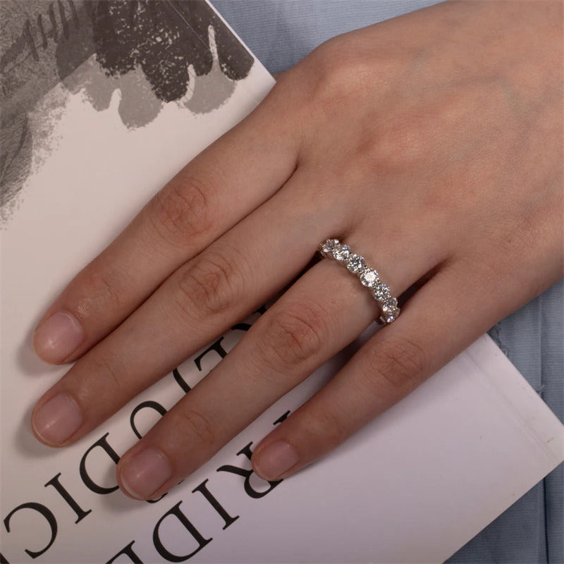 4Mm D Color Moissanite Diamond Eternity Wedding Ring 925 Silver Engagement Band
