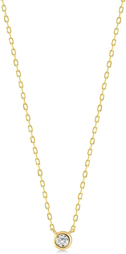 Diamond Solitaire Necklace | 14K Yellow Gold Necklaces for Women | 14K Solid Gol
