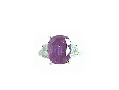 PINK SAPPHIRE 5.06 CT 11.39X8.72X5.41MM DIAMOND RING 18 K WHITE GOLD RE-SIZEABLE