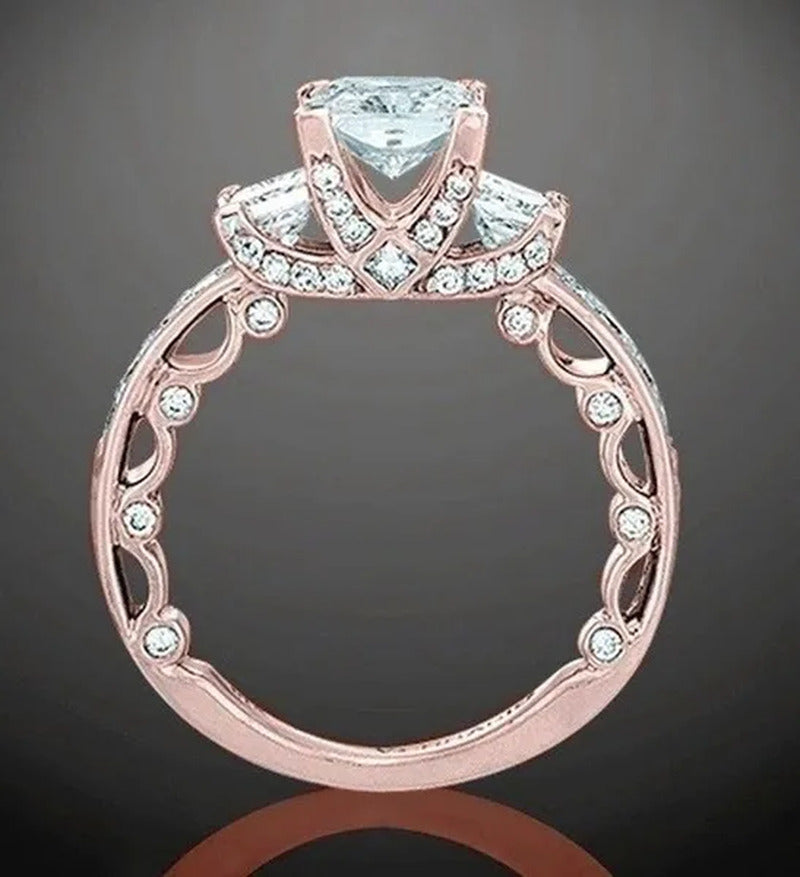 Exquisite Fashion Women'S Princess Square Diamond Ring Classic Super Flash Engag