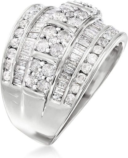 2.00 Ct. T.W. Baguette and round Diamond Multi-Row Ring in Sterling Silver