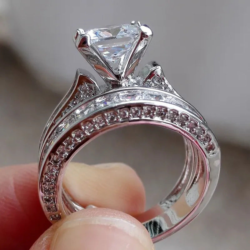 2-In-1 Womens Vintage White Sapphire Diamond 925 Sterling Silver Engagement Wedd