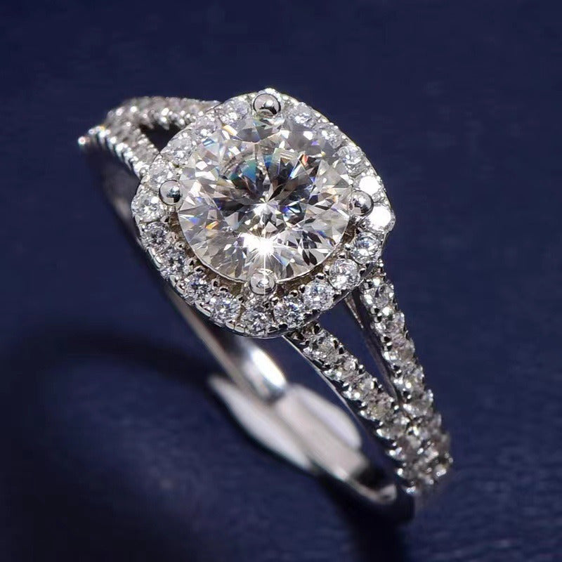 Double Row Square Bag Micro Setting Women'S D Color Moissanite Ring