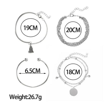 4Pcs/Set New Silver Metal Tassels Sequins Chains Bracelets Set Combination Fashi