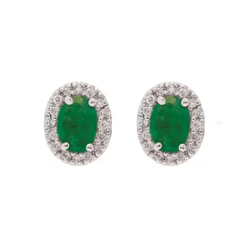 Genuine Emerald and 0.16 CT. T.W. Diamond Earrings in 14K Gold