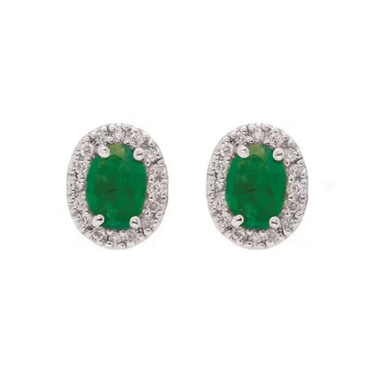 Genuine Emerald and 0.16 CT. T.W. Diamond Earrings in 14K Gold