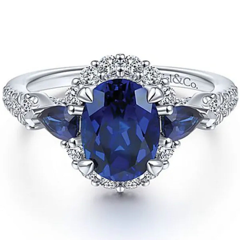 Fashionable Silver Colour Fine Blue Zirconia Women'S Ring Wedding Anniversary Ch