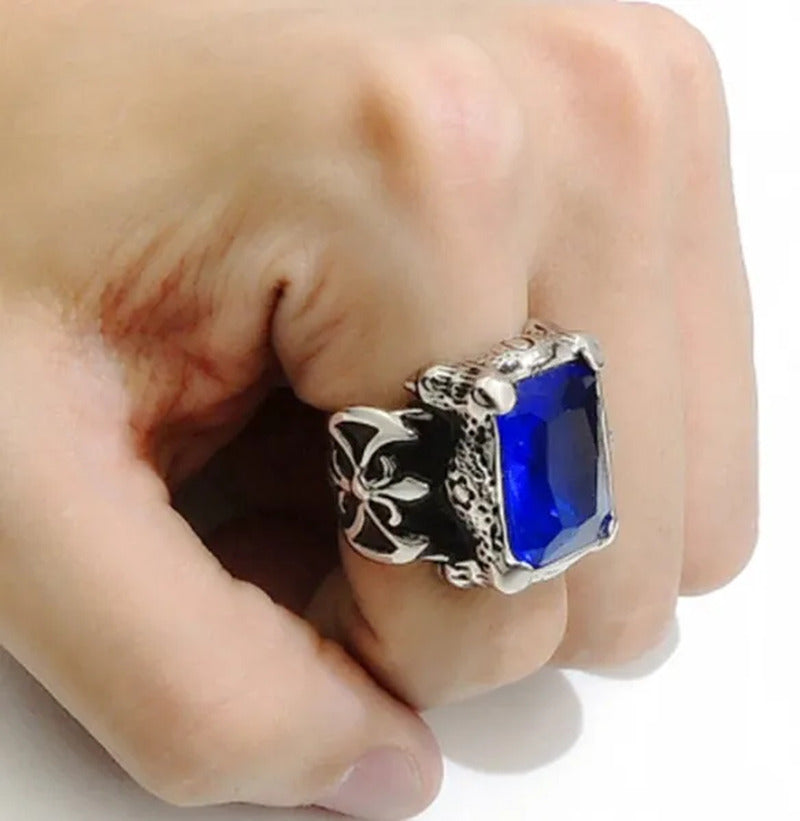 Men'S Stainless Steel Dragon Claw Blue Cubic Zirconia Biker Ring Jewelry