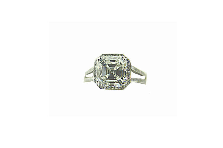 GIA CERTIFIED 3.03 CT H VS1 ASSCHER, 2.20 MICRO SETTING SIDE SET ENGAGEMENT RING