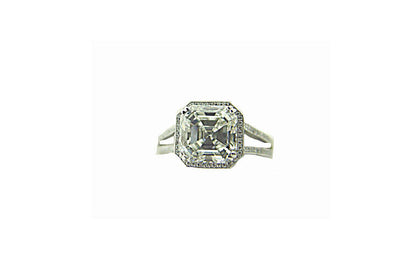 GIA CERTIFIED 3.03 CT H VS1 ASSCHER, 2.20 MICRO SETTING SIDE SET ENGAGEMENT RING