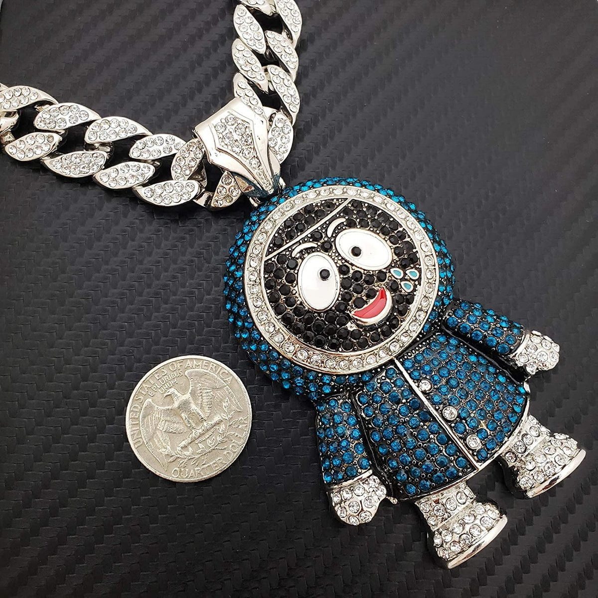 Hip Hop Iced Large BRICK SQUAD ESKIMO Pendant & 18" 1 ROW Tennis Choker Chain Ne