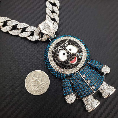 Hip Hop Iced Large BRICK SQUAD ESKIMO Pendant & 18" 1 ROW Tennis Choker Chain Ne