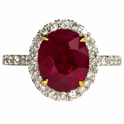 Ruby oval shape 5.02 ct and diamond ring 18 k white gold